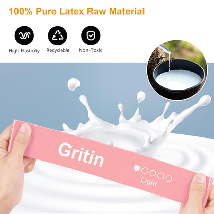 Gritin Resistance Bands, Set of 5 Skin-Friendly Resistance Fitness Exercise Loop Bands with 5 Different Strength Levels - Travel Carrying Case Included - Ideal for Home, Gym, Yoga, Training