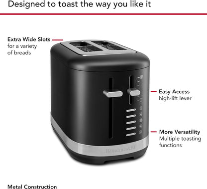 2 Slice Metal Toaster Extra Wide Slots for bagels and english muffins, Wide Range of toasting shades, removable crumb tray, Model KMT2109BM