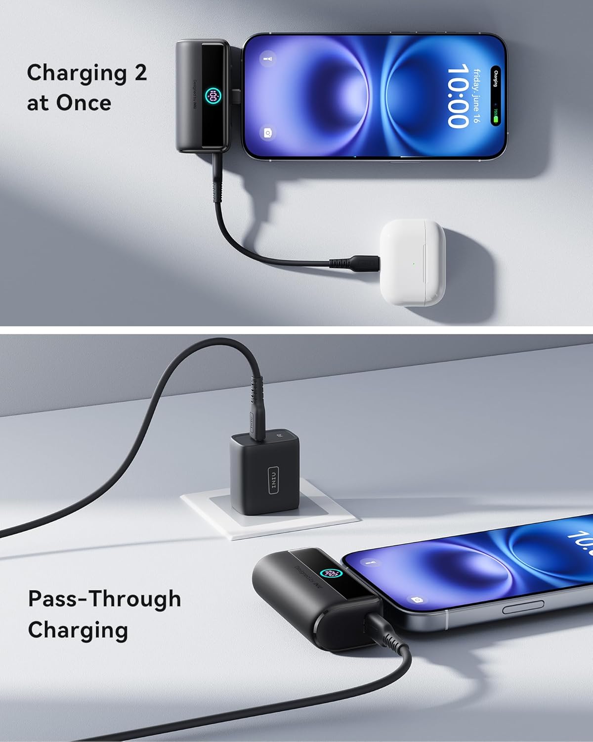 INIU Compact Portable Charger, 5500mAh Power Bank with Build-in USB-C Connector, 22.5W PD Fast Charging Powerbank, Family Flight Cruise Ship Essential Phone Charger for iPhone 16 15 Samsung, Orange