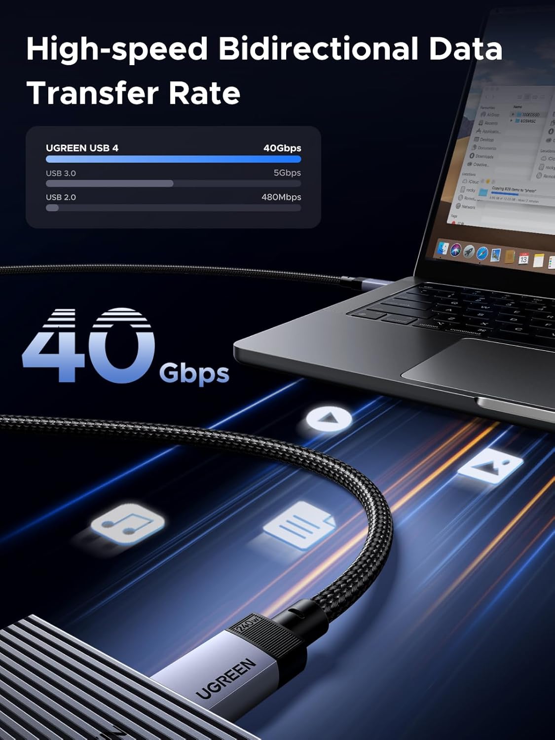 UGREEN 240W USB C Cable 40Gbps USB C to USB C Cable USB4.0 GEN3 8K 60Hz PD 3.1 Video Cable Compatible with USB C Monitors, Hubs, Docks, MacBook Air, iPhone 16 15 Pro Max, Galaxy S25 S24 Ultra, 3 Feet