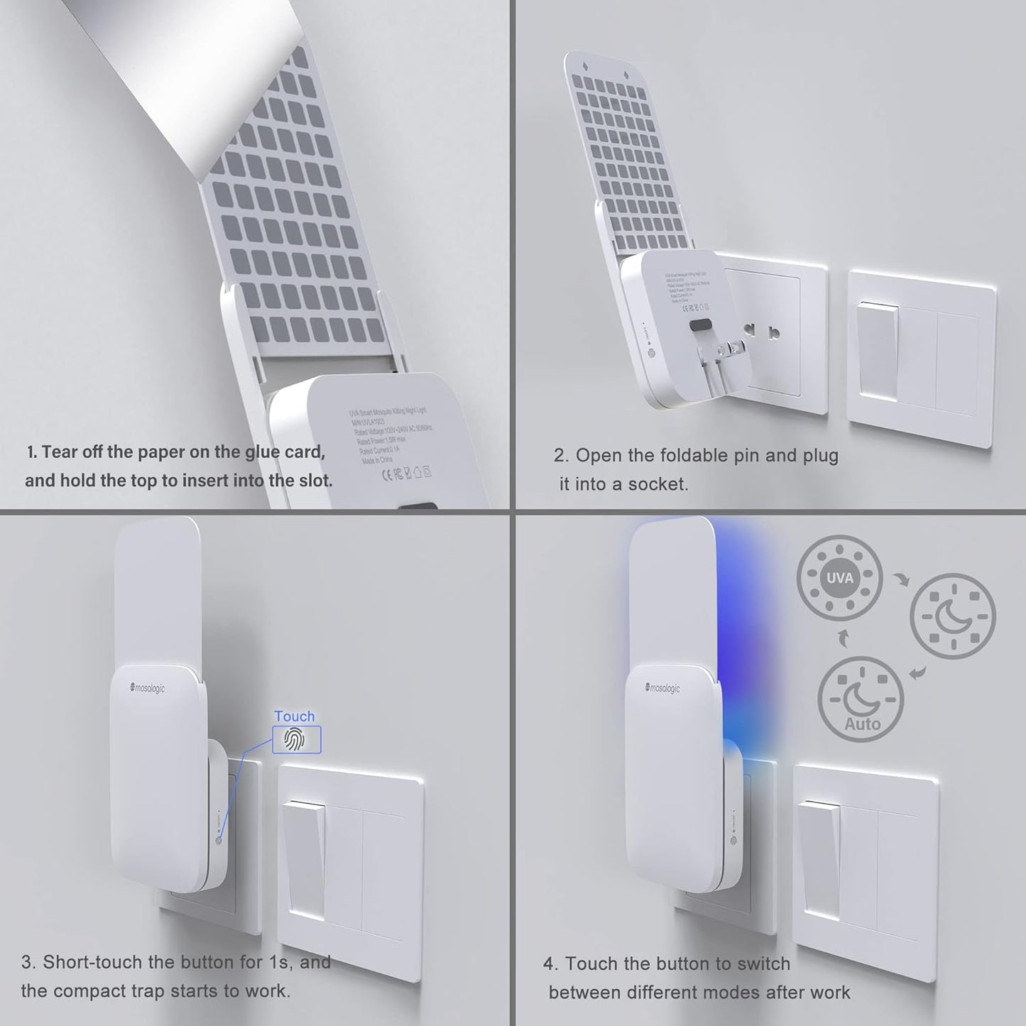 Mosalogic Fly Trap Plug in Mosquito Killer Gnat Moth Catcher Fly Tapper Indoor with Night Light for 400 Sq Ft of Protection White-1PACK