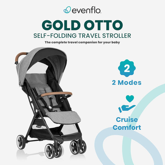 Evenflo Gold Otto Self-Folding Lightweight Travel Stroller (Moonstone Gray) - PuriLite