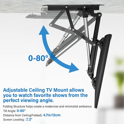 TOPSKY Electric Adjustable Ceiling TV Mount with Remote, Motorized Flip Down Pitched Roof TV Mount for 32 to 70 Inch Flat and Curved Screen TVs (Black)