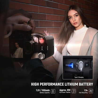 NEEWER Z160 Camera Flash, 22Ws GN14 6000±200K CCT Speedlite, A/M Mode 1/1-1/128 Power, 7.2V/1100mAh Battery, 650 Full Power Light, 1.5s Recycling, Compatible with Canon Nikon Sony Fuji Olympus Cameras