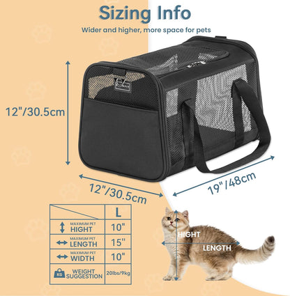Petsfit Pet Carrier Airline Approved, Soft-Sided Cat Carrier with Patented Car Buckle, Lightweight and Collapsible with Adjustable Shoulder Strap, Soft Cushion,Green