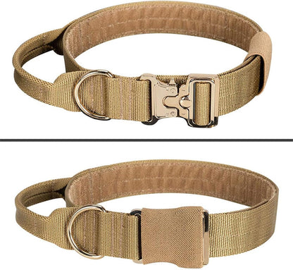EXCELLENT ELITE SPANKER Tactical Dog Collar Nylon Adjustable K9 Collar Military Dog Collar Heavy Duty Metal Buckle with Handle(Coyote Brown-XL)