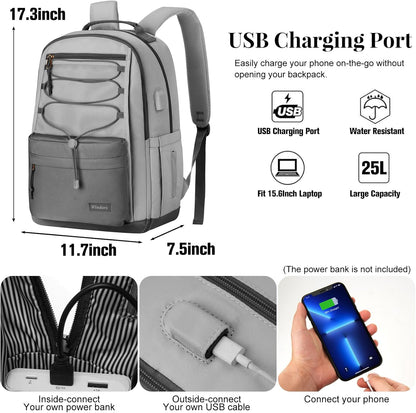 WINDARS School Backpack for Teens Girls, Aesthetic College Backpack Large Bookbag for Women Students Fashion 15.6 Inch Laptop Bag for Work Travel (Khaki Beige)