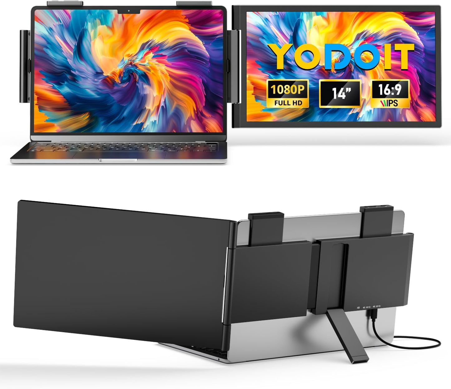 Yodoit Laptop Screen Extender, 1920×1200 14" FHD Travel Monitor with USB Type