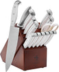 HENCKELS Statement 15Piece White-Handled Knife Block Set with Shears, Sharpening Steel - Dishwasher Safe, Ergonomic Handle