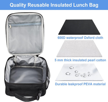 Insulated Lunch Bag, Leakproof Portable Lunch Box for Women Men Boys Girls, Large Capacity Cooler Bag with Handle and Bottle Pocket for Office School Camping Hiking Outdoor Beach Picnic (Black)