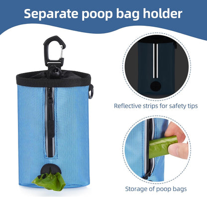 Ownpets Dog Treat Pouch, Pet Training Treat Bag with Drawstring Closure Design, Dog Treat Bag for Dogs Walks,Outdoor Activities, with Poop Bag Dispenser& Reflective Strip, 825ml Capacity (Blue)