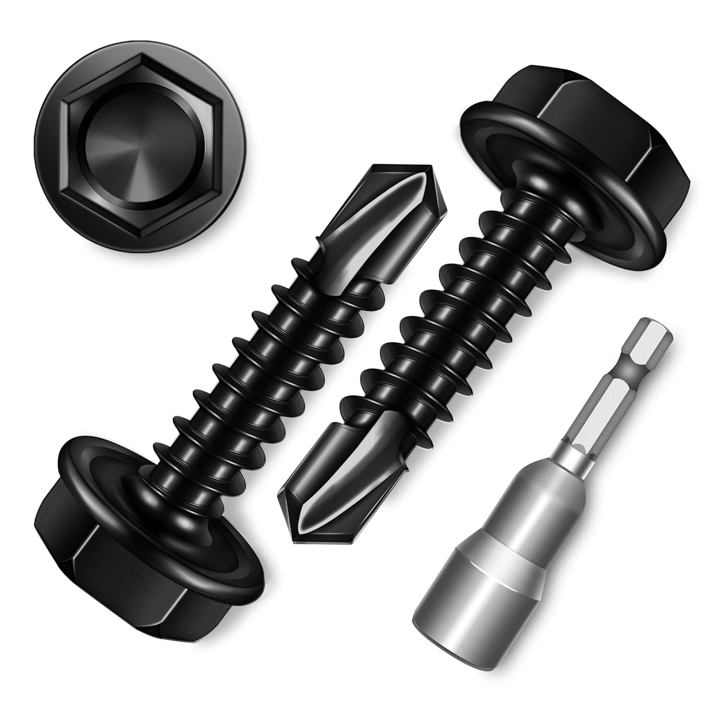 EASTPUK 100Pcs #8 x 1/2" Sheet Metal Screws, 410 Stainless Steel Self Drilling Hex Washer Head Self Tapping Screws for Metal with Drill Bit