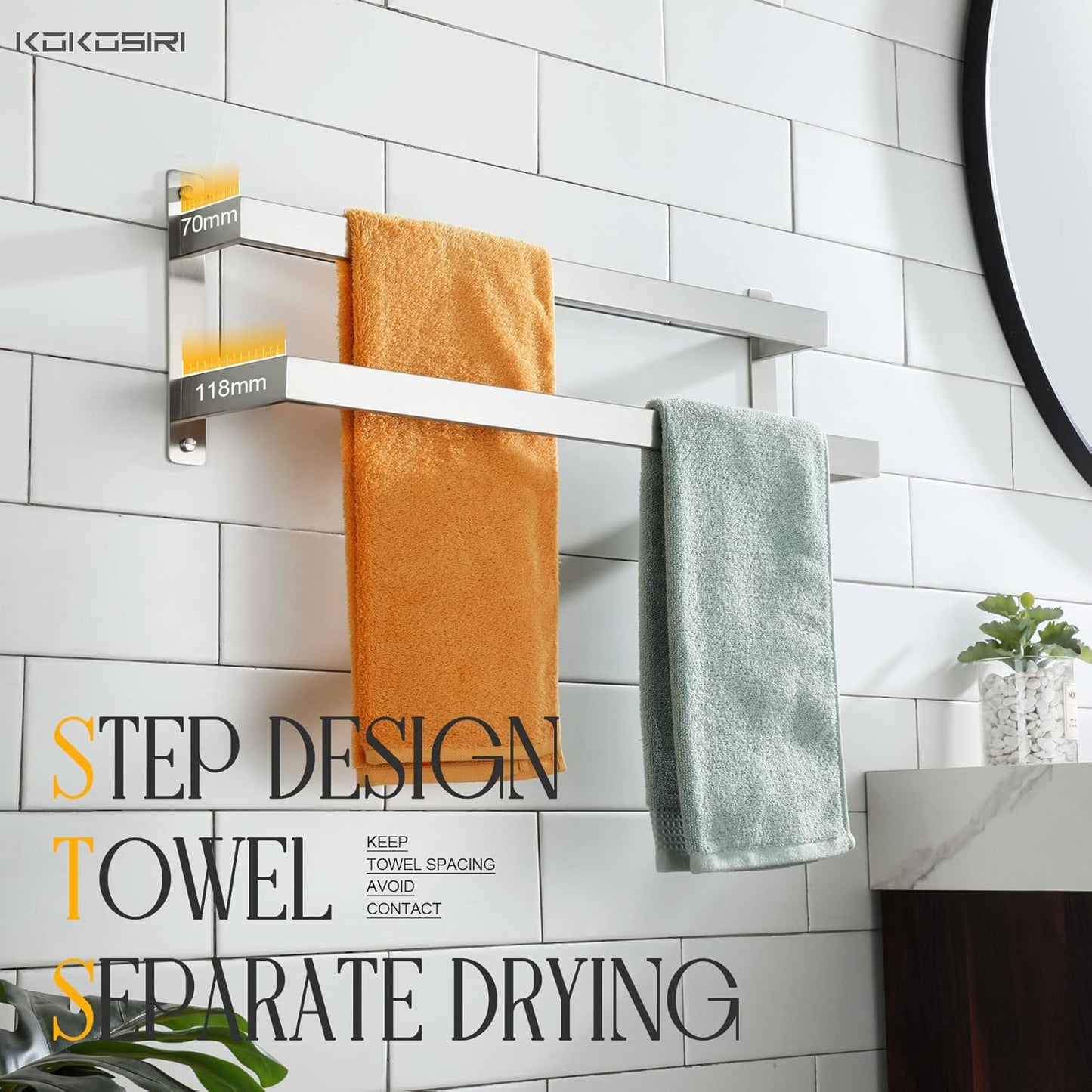KOKOSIRI Towel Bars Black Bath Towel Holders 20 Inches Bathroom 2-Tiers Ladder Towel Rails Wall Mounted Towels Shelves Rack Stainless Steel, B5008BK-L20
