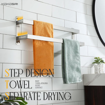KOKOSIRI Towel Bars Black Bath Towel Holders 20 Inches Bathroom 2-Tiers Ladder Towel Rails Wall Mounted Towels Shelves Rack Stainless Steel, B5008BK-L20