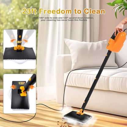 All-in-one Steam Mop Floor Cleaning with 23FT Cord, 12OZ Removable Tank