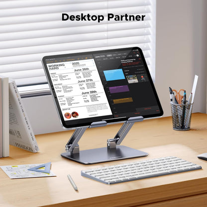 UGREEN Tablet Stand Holder for Desk, Aluminum Desktop Dock Adjustable Foldable Riser Compatible with iPad Pro 12.9, 9.7, 10.5, iPad Air, iPad mini, Surface Pro, Galaxy Tab, Black