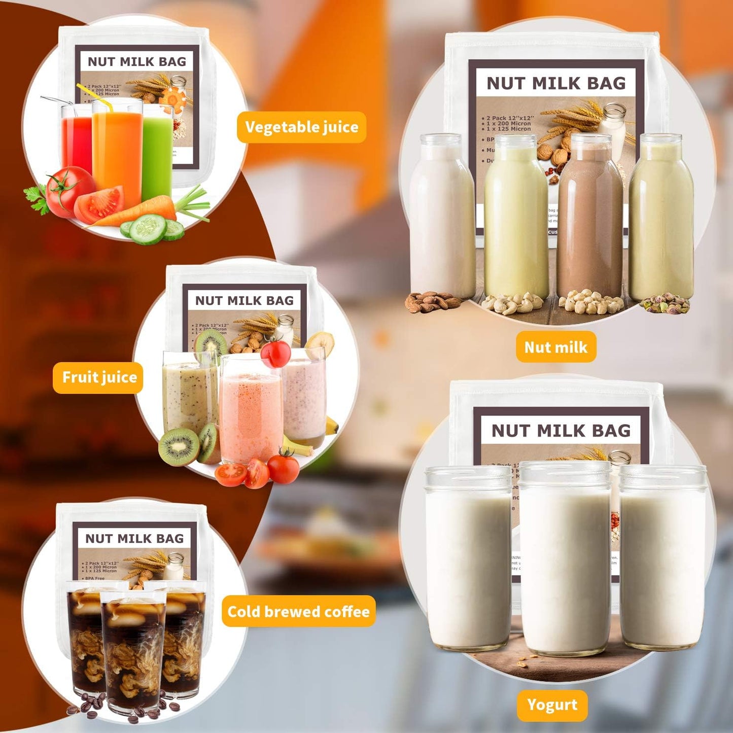 Purilite Select 100% Cotton Nut Milk & Cheesecloth Bags (2 Pack)