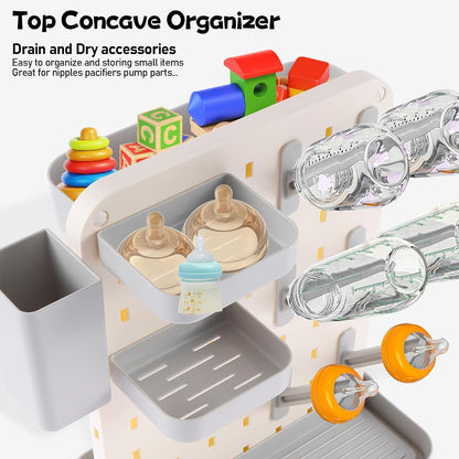 Baby Bottle Drying Rack Large Capacity Bottle Dryer Holder Space Saving Drying Rack for Baby Bottles and Cleaning Supplies (White Grey)(White Grey)