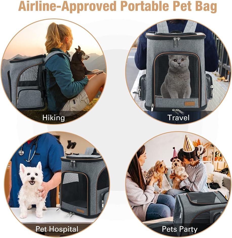 Lekesky Cat Backpack Expandable Dog Carrier Backpack Airline Approved Pet Backpack Carrier for Cats, Small Dogs, Puppies Under 13 Lbs, Grey