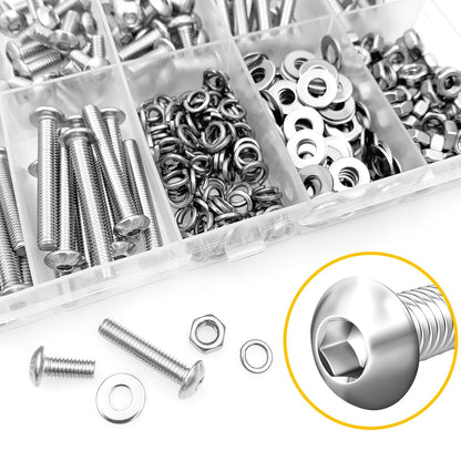 Mywish 900Pcs Metric Screw Assortment, M3 M4 M5 M6 Screw Assortment Kit 304 Stainless Steel Hex Socket Button Head Socket Cap Metric Screws Bolts & Flat Washers/Nuts/Hex Wrenches 16 Sizes 8MM to 20MM