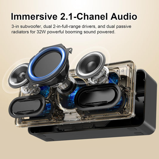 DOSS SoundBox XL Bluetooth Speaker with Subwoofer, 32W Loud Sound with Booming Bass, Dual DSP Technologies, 10H Playtime, USB-C, TWS, 2.1 Audio Channel for Home, Indoor and Office - Gold - PuriLite
