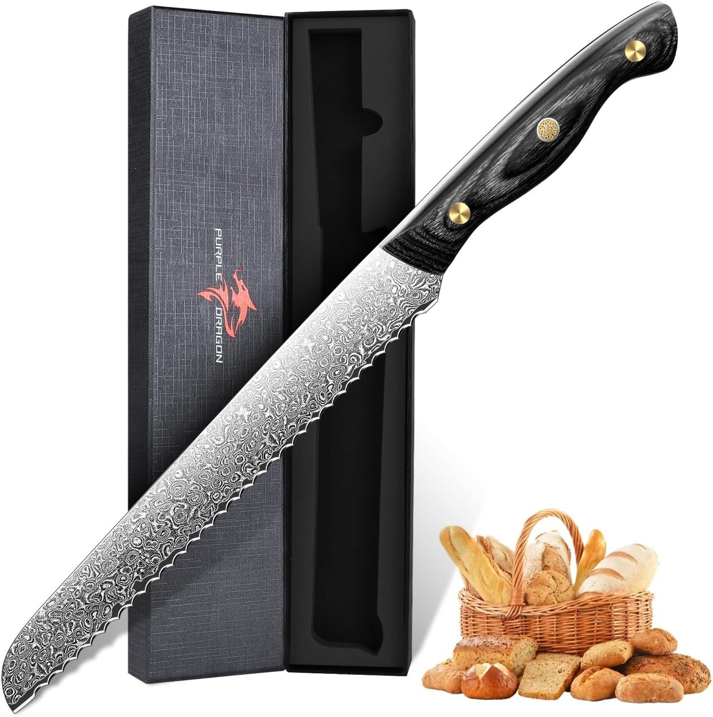 Purple Dragon Damascus Fish Fillet Knife - 7 inch Flexible Boning Knife with VG10 Core, Kitchen Slicing Knife with Full Tang Handle, Birthday Dad Mom Gift