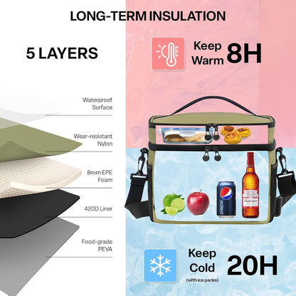 EVERFUN Cooler Bag Insulated Beach Cooler Lunch Bag Box for Men Women Dual Compartments Collapsible Waterproof Leak-Proof for Travel Work Picnic