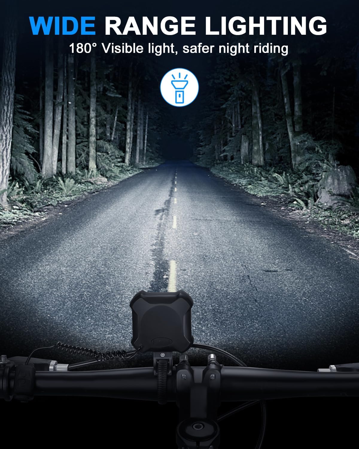 EQIIO 140dB Electric Bike Horn with Headlight, 2 in 1 Bicycle Horn 6 Sound Modes USB-C Rechargeable, Bike Bell with Large Range Floodlight Bike Horn for Adults Kids Bike Scooter Ebike, IPX6 Waterproof