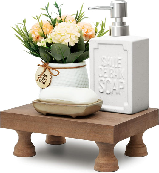 EOSAHR Decorative Wood Riser for Room Decor : Modern Farmhouse Pedestal Stand For Display Your Home Decoration and Uniquely Soap Stand - Retro Wooden Tray for Bathroom and Kitchen Counter Decor (Rustic Brown)