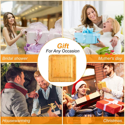 Bamboo Cheese Board with Knife Set, Charcuterie Platter Including Slide-Out Hidden Drawer & 4 Stainless Steel Knife and Utensils-Gifts for Christmas, Wedding, Birthday, Anniversary, Thanksgiving Day