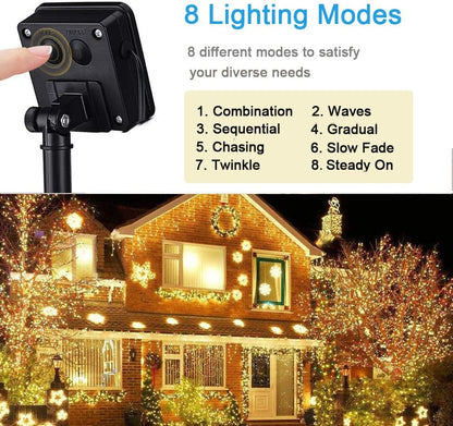 Solar String Lights, 2 Pack Total 110Ft 300 LED Christmas Solar Fairy Lights, 8 Modes Waterproof Copper Wire Solar Powered Outdoor Lights for Tree Garden Yard Weeding Party Xmas Decor (Warm White)