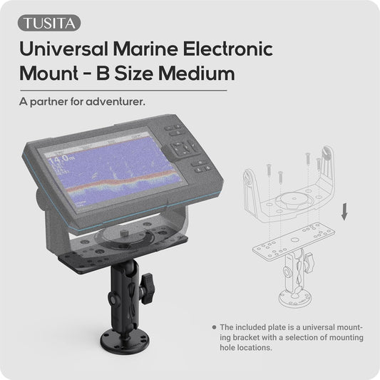 TUSITA Universal Marine Electronic Mount - B Size Medium, Aluminum Fish Finder Mount with 1" Ball for Boat, 360° Rotation, High Salt Water Resistant, Compatible with Garmin, Lowrance and More - PuriLite