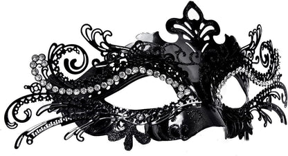 DIOLUF Masquerade Mask for Women Metal Mask Shiny Rhinestone Venetian Party Evening Prom Ball Mask Bar Costumes Accessory, Black and White, 9.05in**3.54in*3.14in