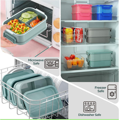 JSCARES Lunch Box Adults Bento Box - All-in-One Stackable 74 OZ Lunch Box Containers for Adult Large Bento Box with Fork Spoon Sauce Boxes, Leakproof Lunchbox for Work School Dining Out (Green)