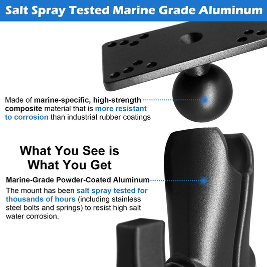 WINDFRD Aluminum 1.5" Ball Fish Finder Mount for Hummingbird Helix 5,7, etc., C Size Universal Marine Electronics Bracket, Compatible with RAM Mounts, Arkon, iBolt and More - PuriLite