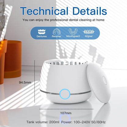 Midomi 45kHz Retainer Denture Cleaner Machine, Upgraded Jewelry Cleaner, 5min and 10min Timer with Rechargable Top Cover, 200ml Dental Cleaning Pod, MouthGuard Cleaner for Aligner NightGuard