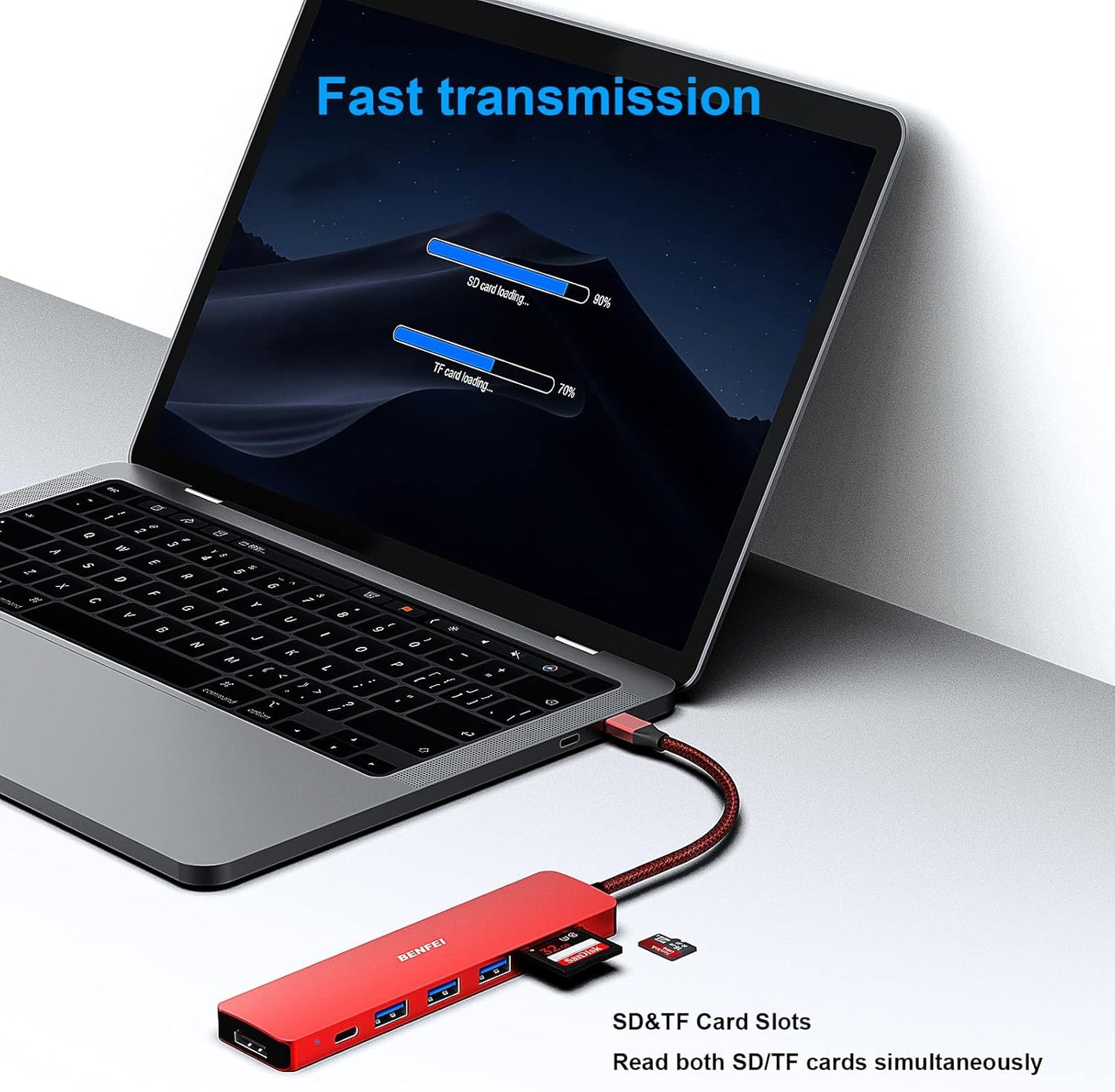 BENFEI USB C HUB 7in1, USB C HUB Multiport Adapter with USB-C to HDMI, USB-C to SD/TF Card Reader/3*USB 3.0/100W Power Delivery, Compatible with iPhone 15 Pro/Max, MacBook, iPad Pro, iMac, S23, XPS17
