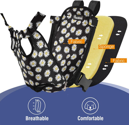 Pawaboo Pet Carrier Backpack, Adjustable Pet Front Cat Dog Carrier Backpack Travel Bag, Legs Out, Easy-Fit for Traveling Hiking Camping for Small Medium Dogs Cats Puppies, Medium, Black