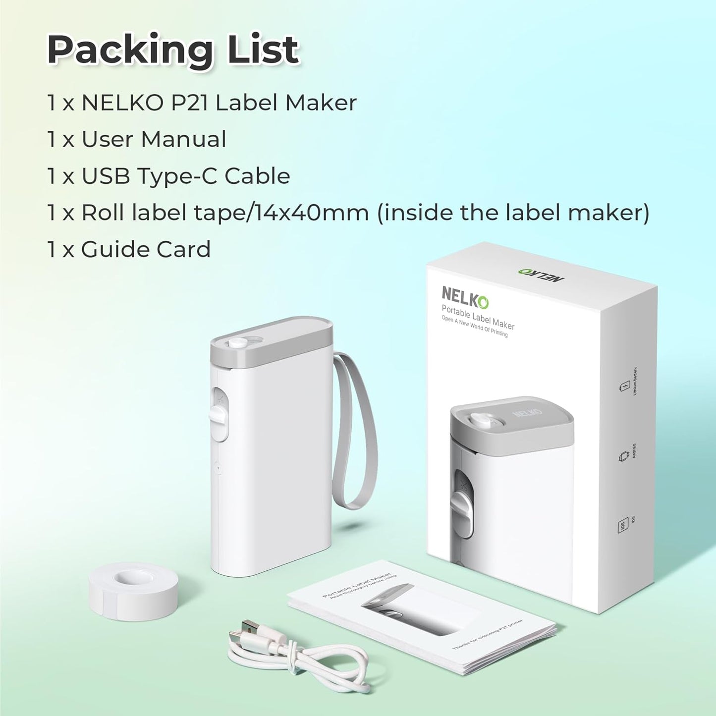 Label Maker Machine with Tape, P21 Portable Bluetooth Label Printer, Wireless Built-in Cutter Sticker Maker Mini Label Makers with Multiple Templates for Organizing Storage Office Home, Black