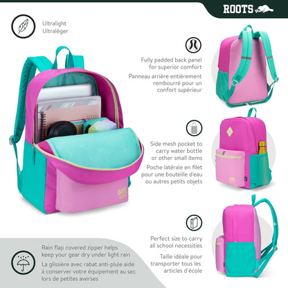 Roots Teen Lightweight Backpack — Made from Recycled Polyester with 15.6" Laptop Compartment, Rain Flap, Bottle Pocket, Reflective Accent, and Back Padding — 34L, Black