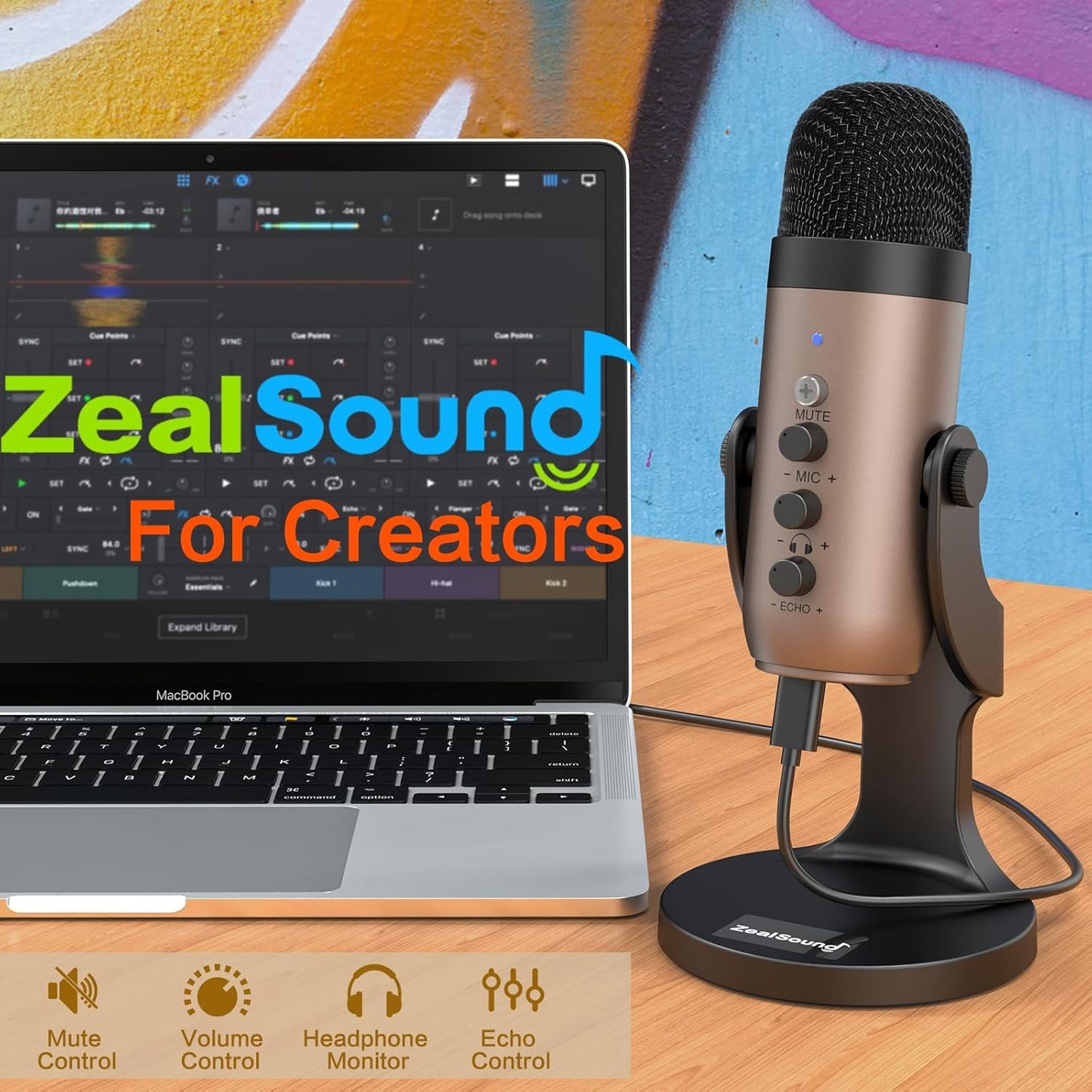ZealSound USB Microphone,Condenser Phone Computer PC Mic kit,Plug&Play Gaming Microphones for PS 4&5.Mic Gain&Volume Control,Echo &Mute Button for Vocal,Record,Streaming,Discord YouTube Podcast on Mac
