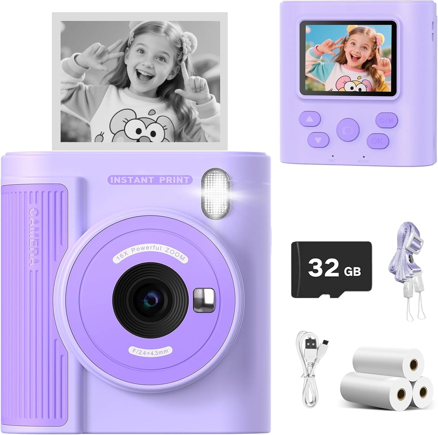 Mgaolo Kids Camera with Instant Print, Thermal Printing Digital Camera Gift for 3-12 Years Old Children, Safe Ink-Free Design, Toy for Creativity & Learning (Black)