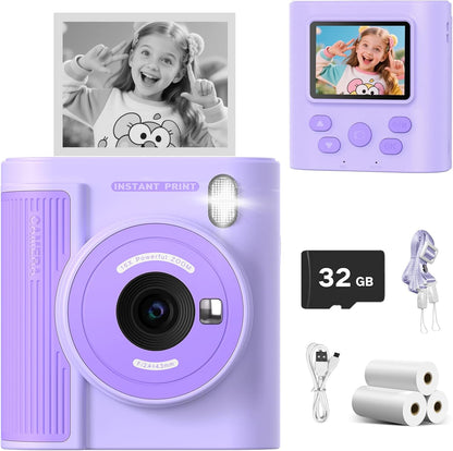 Mgaolo Kids Camera with Instant Print, Thermal Printing Digital Camera Gift for 3-12 Years Old Children, Safe Ink-Free Design, Toy for Creativity & Learning (Black)