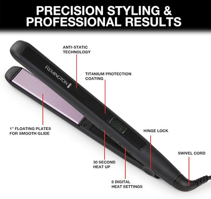 Remington 1" Anti-Static Flat Iron with Floating Ceramic Plates and Digital Controls, Hair Straightener, Purple, S5500