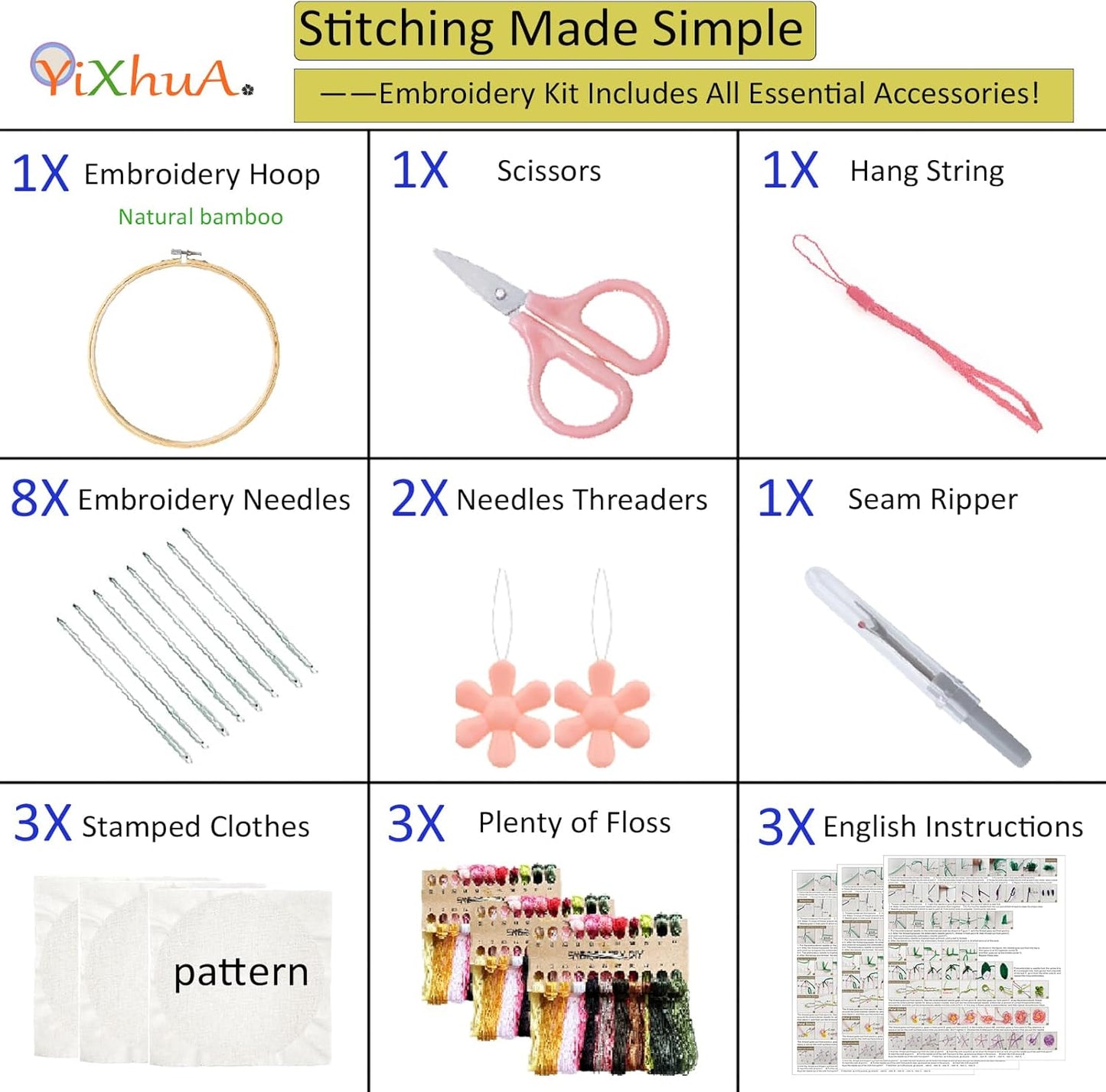Purilite Select 3-Sets Flower Embroidery Kit