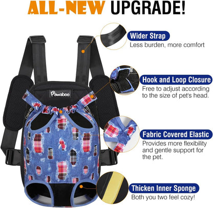 Pawaboo Pet Carrier Backpack, Adjustable Pet Front Cat Dog Carrier Backpack Travel Bag, Legs Out, Easy-Fit for Traveling Hiking Camping for Small Medium Dogs Cats Puppies, Medium, Black