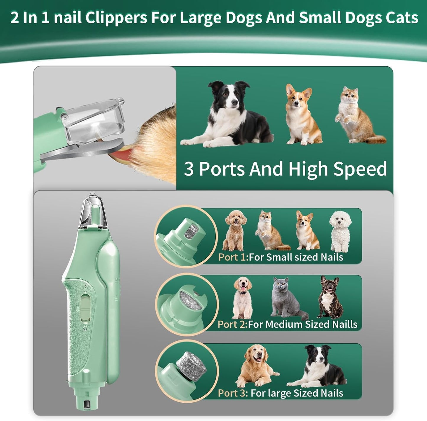 CATPICK 2-in-1 Cat Nail Clippers & Dog Nail Clippers Trimmers for Large Medium Small Dogs Cats Claw Trimmer Quick Sensor and Safety Guard USB Rechargeable with 2 LED Lights Dogs Nail Trimmer