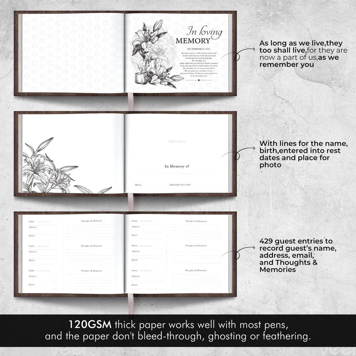 Funeral Guest Book for Memorial Service,Celebration of Life Guest Book for Funeral,Memorial Service Guest Book with 144 Pages， Brown 8X10″