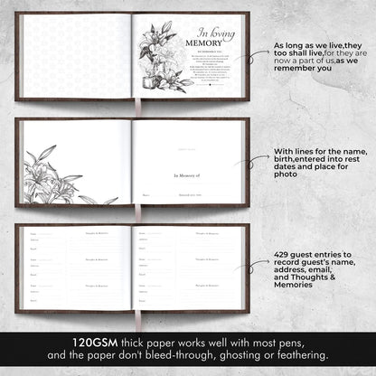 Funeral Guest Book for Memorial Service,Celebration of Life Guest Book for Funeral,Memorial Service Guest Book with 144 Pages， Brown 8X10″