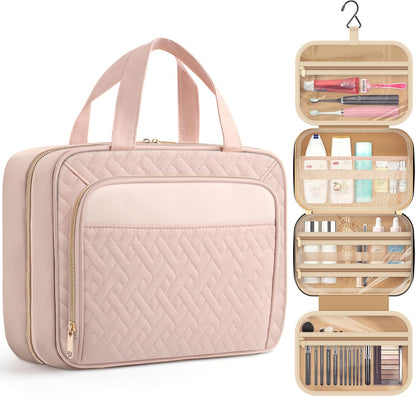 HOTOR Travel Toiletry Bag for Women - Spacious Toiletry Bag for Men, Waterproof Makeup Bag with Hanging Hook and Multiple Pockets, Travel Accessories, Travel Essentials, Black, Medium